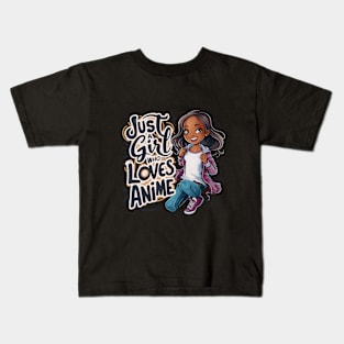 Just A Girl Who Loves Anime Cute African American Girls Kids T-Shirt